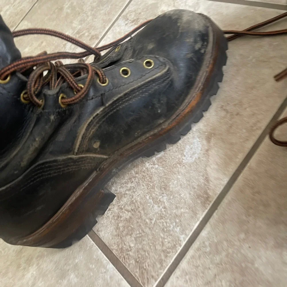 Hoffman lineman Boots Mens Black Leather Tall Logger Work boots size 9.5D